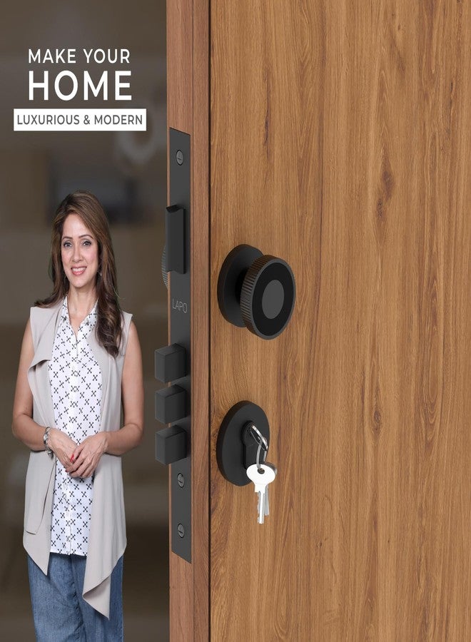 LAPO Heavy Duty Mortise Door Lock Set - Secure Main & Bedroom Doors | Elegant Black Finish | Durable Handle Set with 3 Brass Keys | Ideal for Home, Office & Hotel | 3-Years Warranty - Image 2